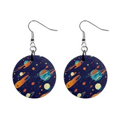 Space Galaxy Planet Universe Stars Night Fantasy Mini Button Earrings by Ket1n9