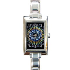 Stained Glass Rose Window In France s Strasbourg Cathedral Rectangle Italian Charm Watch by Ket1n9