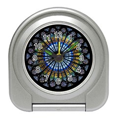 Stained Glass Rose Window In France s Strasbourg Cathedral Travel Alarm Clock by Ket1n9