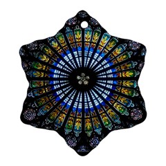 Stained Glass Rose Window In France s Strasbourg Cathedral Snowflake Ornament (two Sides) by Ket1n9