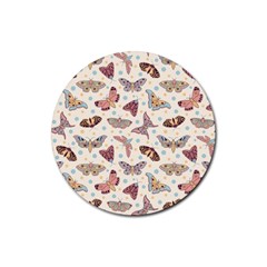 Pattern-with-butterflies-moths Rubber Coaster (round) by Ket1n9