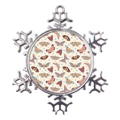 Pattern-with-butterflies-moths Metal Large Snowflake Ornament by Ket1n9