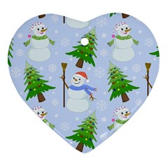 New Year Christmas Snowman Pattern, Heart Ornament (two Sides) by Grandong