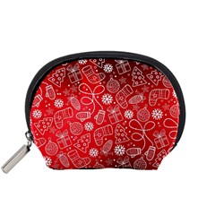 Christmas Pattern Red Accessory Pouch (small) by Grandong