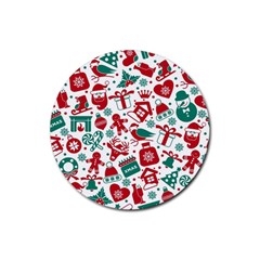 Background Vector Texture Christmas Winter Pattern Seamless Rubber Coaster (round) by Grandong