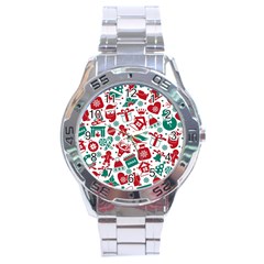 Background Vector Texture Christmas Winter Pattern Seamless Stainless Steel Analogue Watch by Grandong