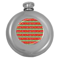 Christmas-papers-red-and-green Round Hip Flask (5 Oz) by Grandong