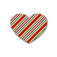 Christmas-color-stripes Rubber Coaster (Heart)