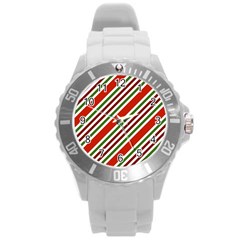 Christmas-color-stripes Round Plastic Sport Watch (L)