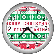 Merry Christmas Ya Filthy Animal Wall Clock (Silver)