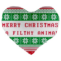 Merry Christmas Ya Filthy Animal Large 19  Premium Flano Heart Shape Cushions by Grandong
