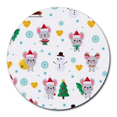 Christmas-seamless-pattern-with-cute-kawaii-mouse Round Mousepad by Grandong