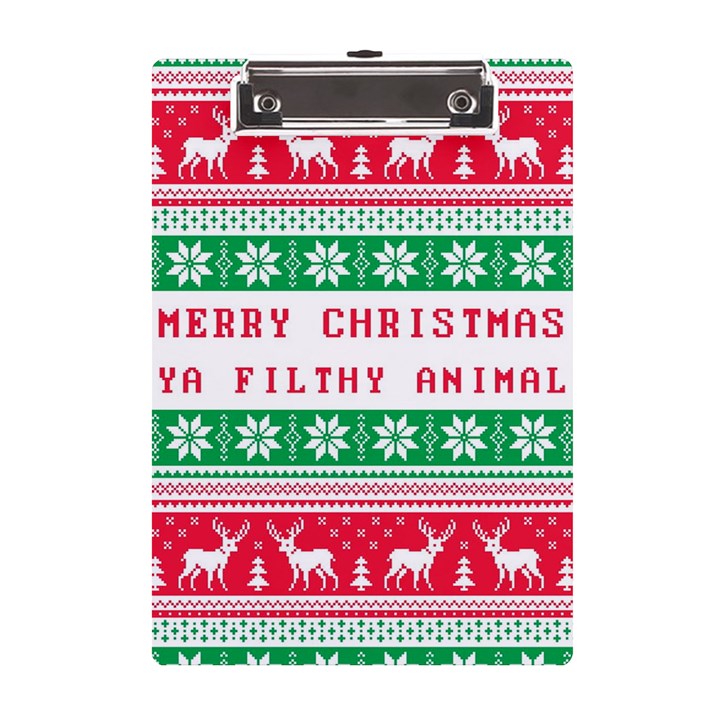 Merry Christmas Ya Filthy Animal A5 Acrylic Clipboard