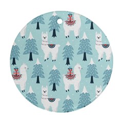 Christmas-tree-cute-lama-with-gift-boxes-seamless-pattern Round Ornament (two Sides) by Grandong