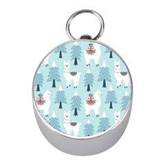 Christmas-tree-cute-lama-with-gift-boxes-seamless-pattern Mini Silver Compasses by Grandong