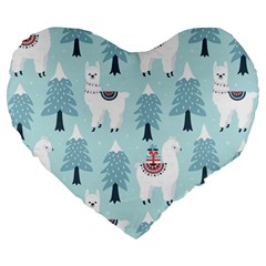 Christmas-tree-cute-lama-with-gift-boxes-seamless-pattern Large 19  Premium Flano Heart Shape Cushions by Grandong