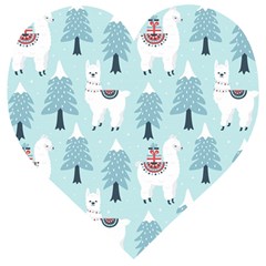 Christmas-tree-cute-lama-with-gift-boxes-seamless-pattern Wooden Puzzle Heart by Grandong