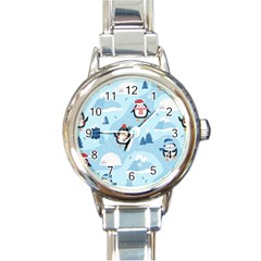 Christmas-seamless-pattern-with-penguin Round Italian Charm Watch