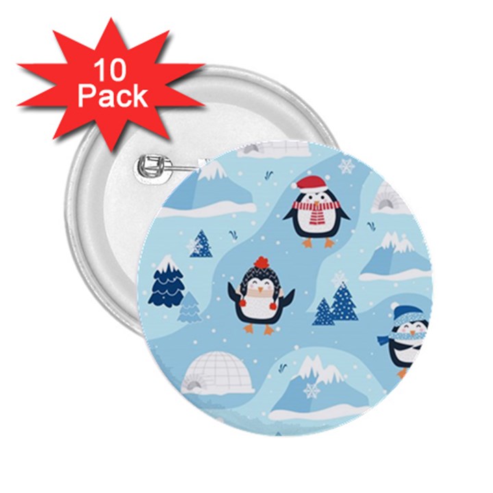 Christmas-seamless-pattern-with-penguin 2.25  Buttons (10 pack) 