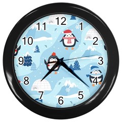 Christmas-seamless-pattern-with-penguin Wall Clock (Black)
