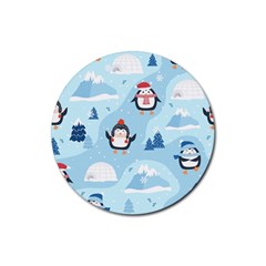 Christmas-seamless-pattern-with-penguin Rubber Round Coaster (4 pack)