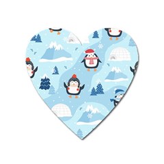 Christmas-seamless-pattern-with-penguin Heart Magnet