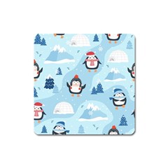 Christmas-seamless-pattern-with-penguin Square Magnet