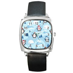 Christmas-seamless-pattern-with-penguin Square Metal Watch