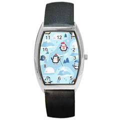 Christmas-seamless-pattern-with-penguin Barrel Style Metal Watch