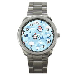 Christmas-seamless-pattern-with-penguin Sport Metal Watch