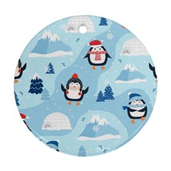 Christmas-seamless-pattern-with-penguin Round Ornament (Two Sides)