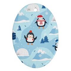 Christmas-seamless-pattern-with-penguin Oval Ornament (Two Sides)