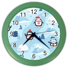 Christmas-seamless-pattern-with-penguin Color Wall Clock
