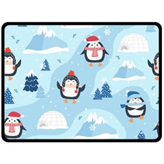 Christmas-seamless-pattern-with-penguin Fleece Blanket (Large)