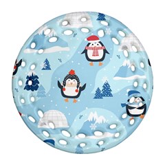 Christmas-seamless-pattern-with-penguin Round Filigree Ornament (Two Sides)