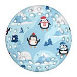 Christmas-seamless-pattern-with-penguin Round Filigree Ornament (Two Sides) Front