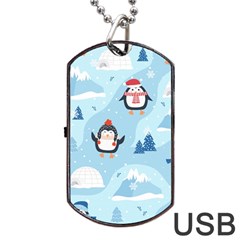 Christmas-seamless-pattern-with-penguin Dog Tag USB Flash (One Side)