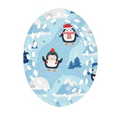 Christmas-seamless-pattern-with-penguin Oval Filigree Ornament (Two Sides)