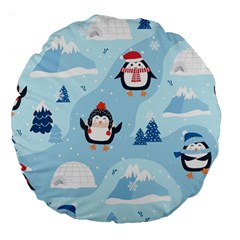 Christmas-seamless-pattern-with-penguin Large 18  Premium Round Cushions