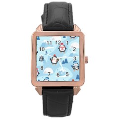 Christmas-seamless-pattern-with-penguin Rose Gold Leather Watch 