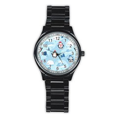 Christmas-seamless-pattern-with-penguin Stainless Steel Round Watch