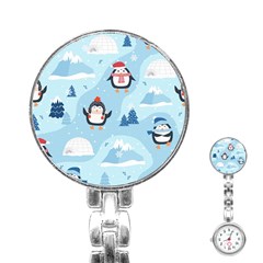 Christmas-seamless-pattern-with-penguin Stainless Steel Nurses Watch