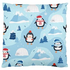 Christmas-seamless-pattern-with-penguin Large Premium Plush Fleece Cushion Case (One Side)