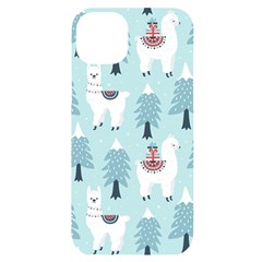 Christmas-tree-cute-lama-with-gift-boxes-seamless-pattern Iphone 14 Plus Black Uv Print Case by Grandong