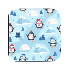 Christmas-seamless-pattern-with-penguin Square Metal Box (black) by Grandong