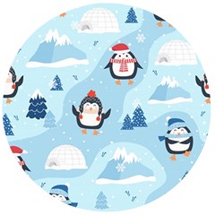 Christmas-seamless-pattern-with-penguin Wooden Bottle Opener (Round)