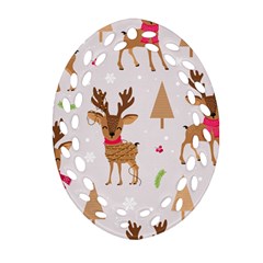 Christmas-seamless-pattern-with-reindeer Oval Filigree Ornament (two Sides) by Grandong