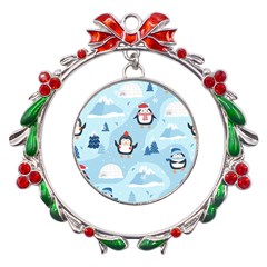 Christmas-seamless-pattern-with-penguin Metal X mas Wreath Ribbon Ornament