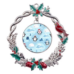 Christmas-seamless-pattern-with-penguin Metal X mas Wreath Holly leaf Ornament