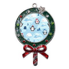 Christmas-seamless-pattern-with-penguin Metal X mas Lollipop With Crystal Ornament by Grandong